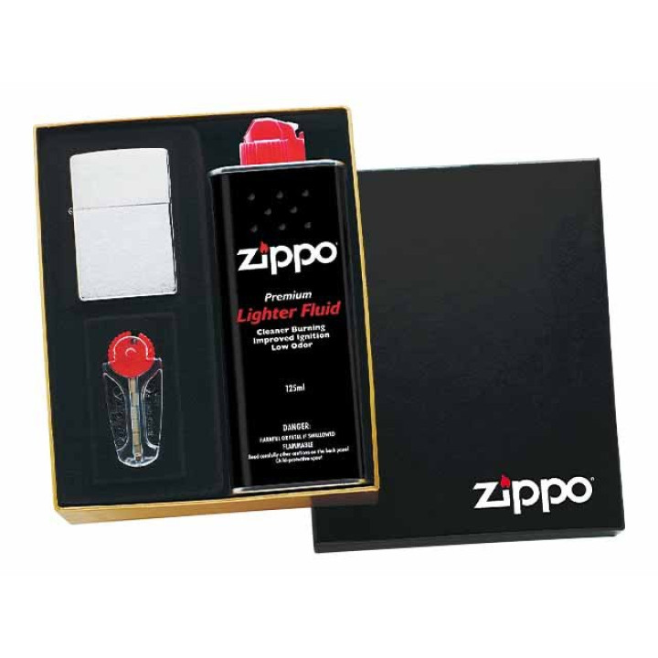 Zippo Chrom gebürstet "Geschenk-Set"