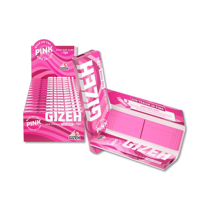 Gizeh All Pink King Size Slim + Tips - 34 Blättchen u. 34 Tips in 26er