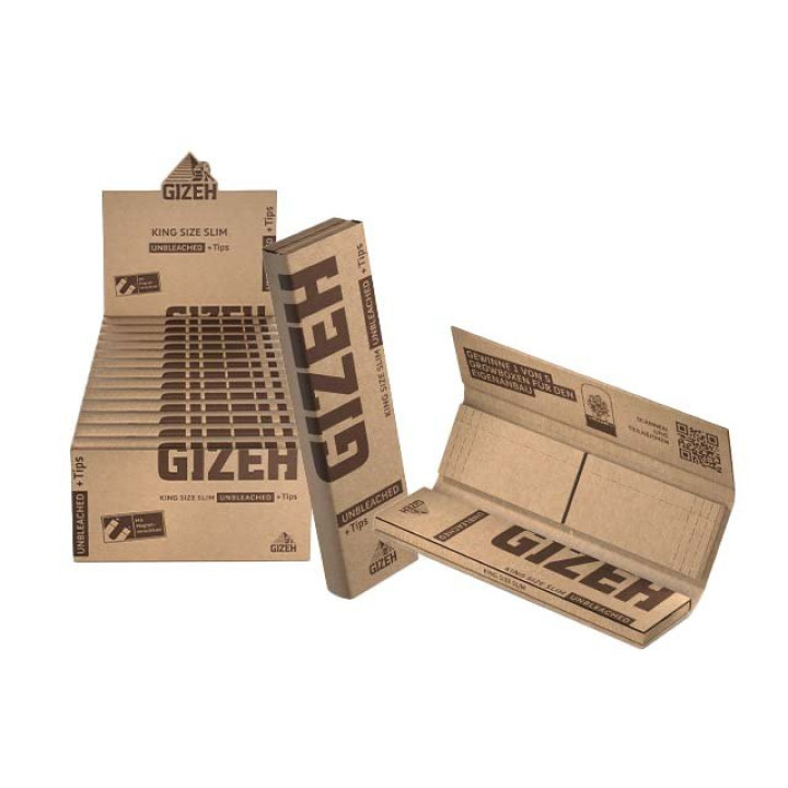 GIZEH Unbleached King Size Slim + Tips - 34 Blättchen