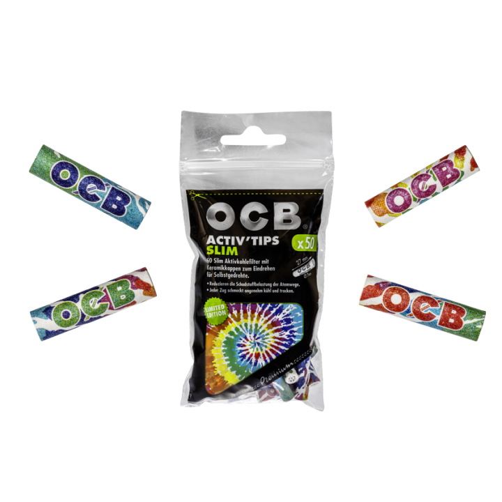 OCB "Activ'Tips" Slim Aktivkohlefilter mit Keramikkappen 50er Tüte