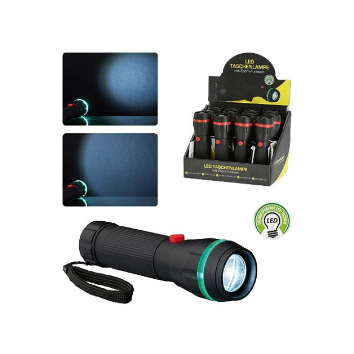 LED Taschenlampe mit Zoom Funktion ,16x2,5cm 12 Stück im Display , 3x AAA  nicht