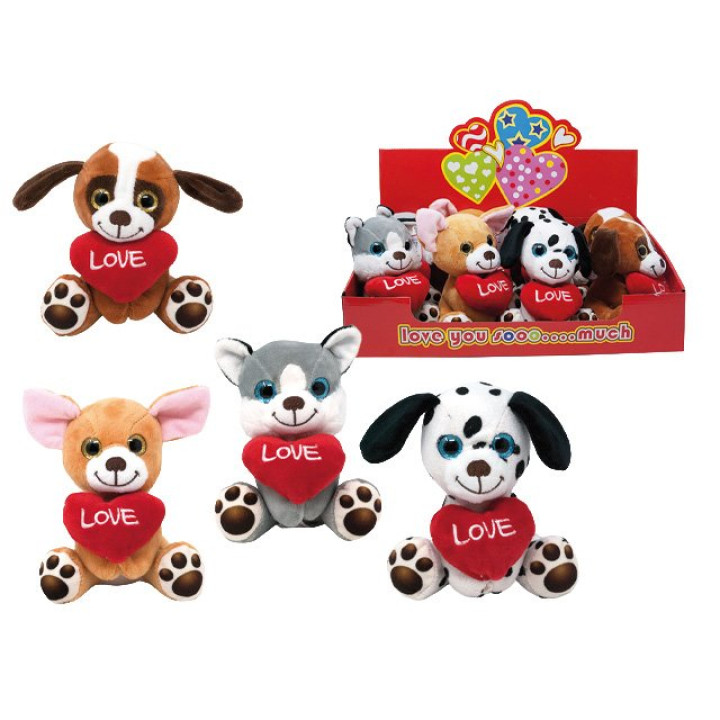 Plüsch-Hunde mit Herz im Display 14cm