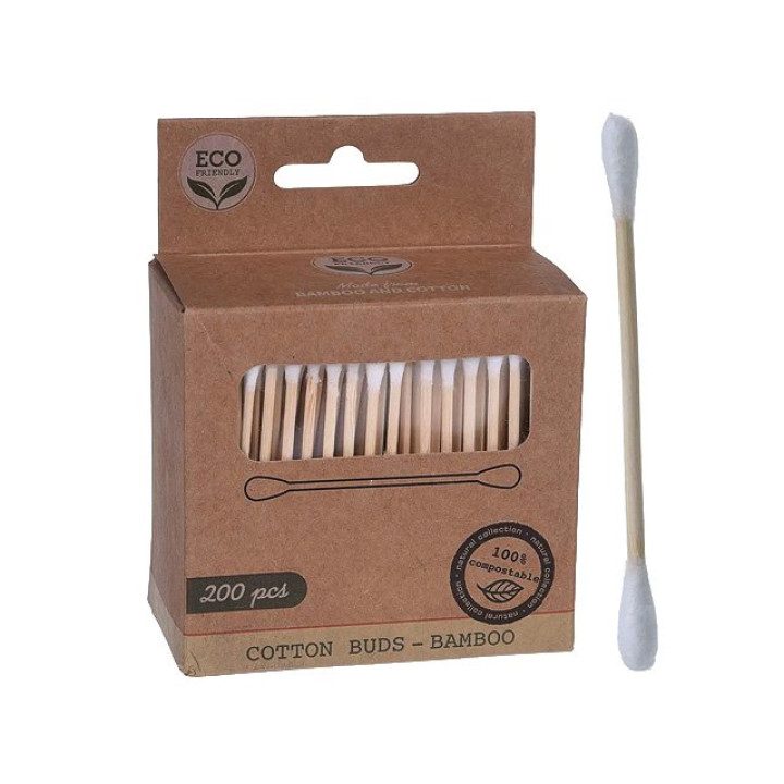 Wattestäbchen Bambus, 200 Stück Box Baumwolle