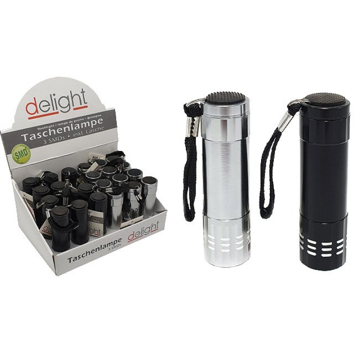 Taschenlampe 3SMDs 8,5cm Alu, schwarz/silber im Display