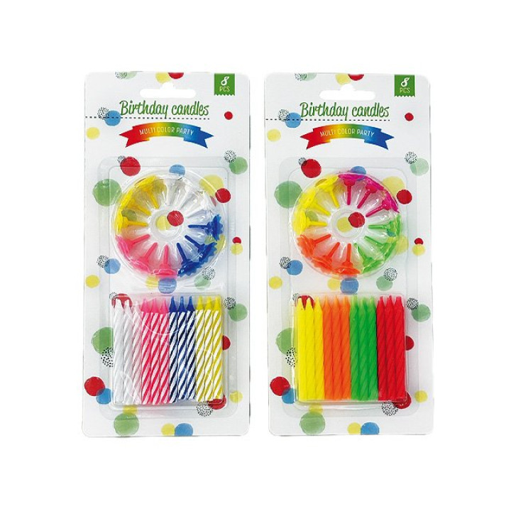 Geburtstagskerzen SB-Karte 24 Kerzen + Halter  Neon Farben