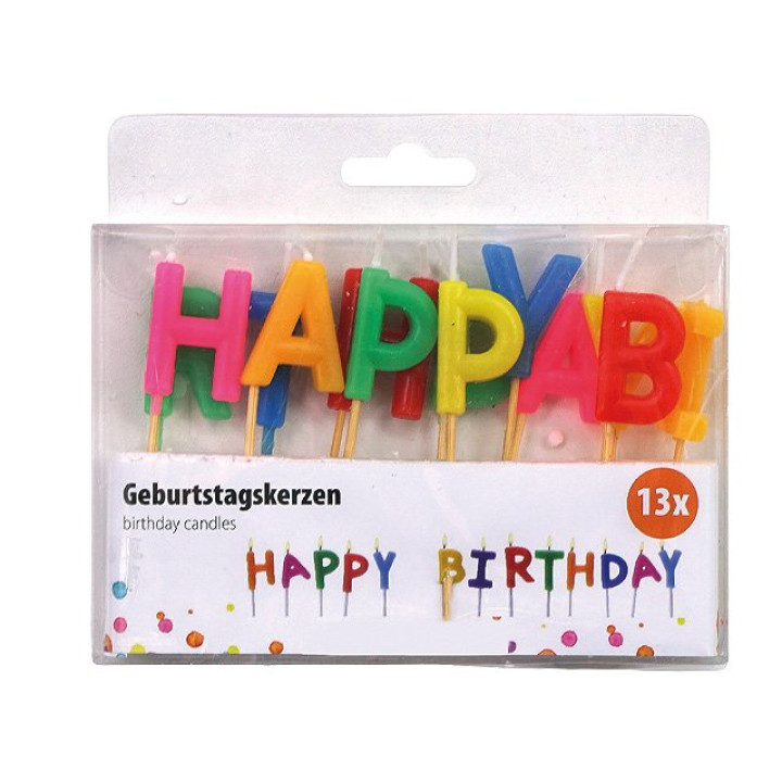 Geburtstagskerzen "Happy Birsthday" bunt, 13tlg, 7cm