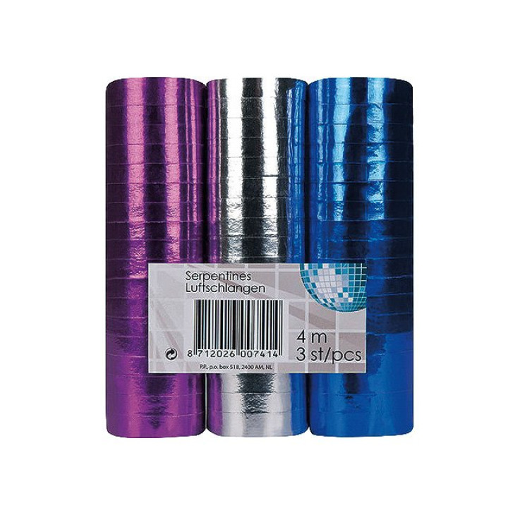 Luftschlangen, metallic, 3er Pack
