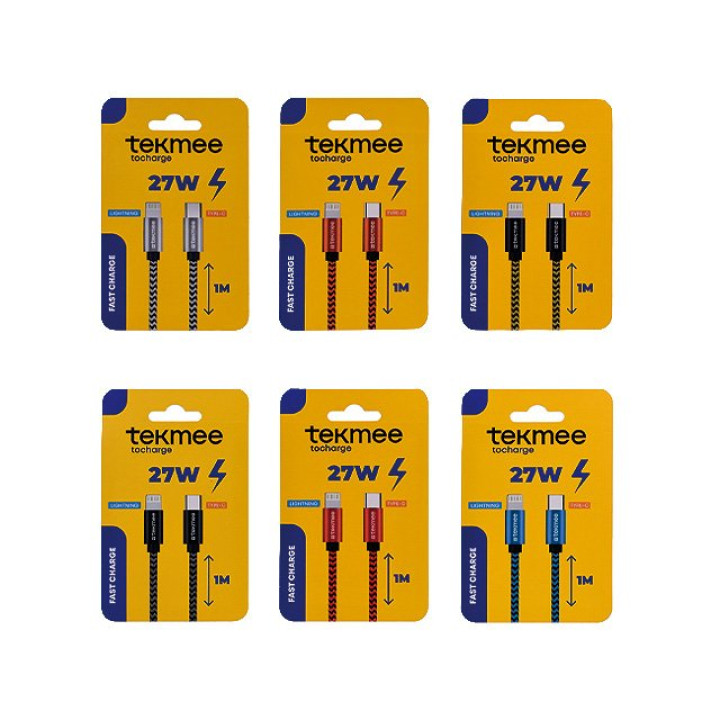 Tekmee Ladekabel Typ-C to IOS 27W - 1m -Farbig Sortiert