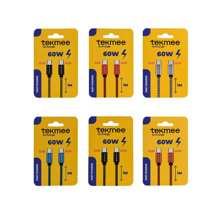 Tekmee Ladekabel Typ-C to Typ-C 60W - 1m - Farbig Sortiert