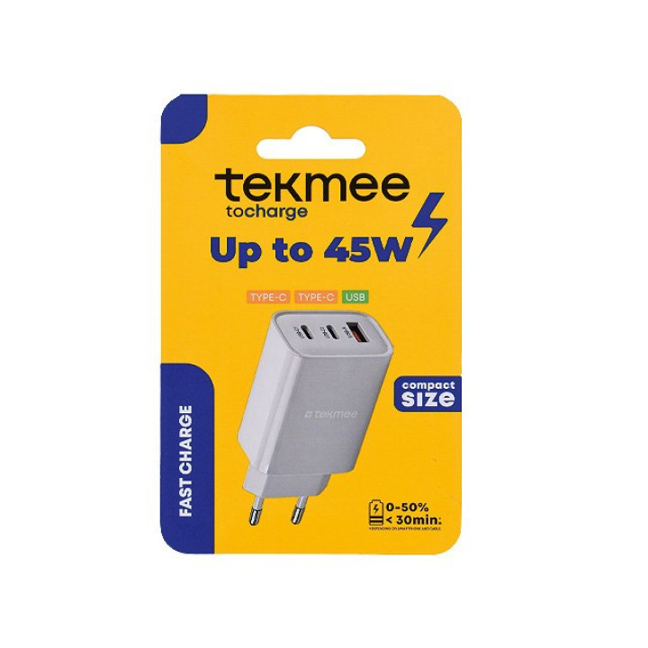 Tekmee Ladestecker  2 x USB-C+USB-A  45W - Weiß