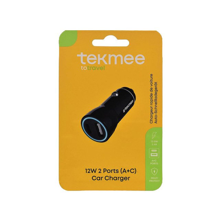 Tekmee KFZ Charger USBA+Typ-C -12W - Schwarz