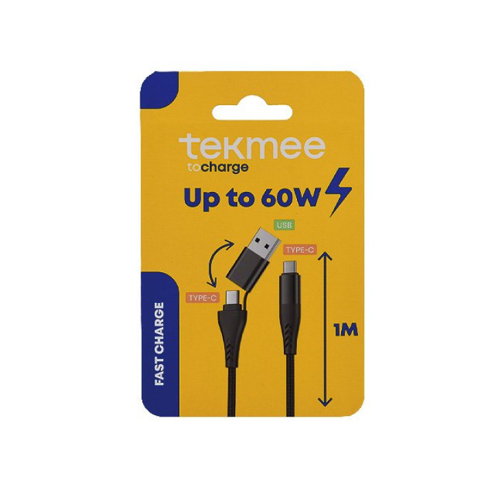 Tekmee 2in1 Ladekabel USBA-Typ-C 60W - 1m -Schwarz