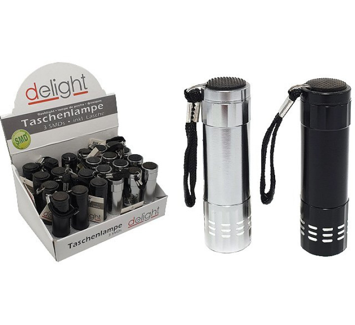 Taschenlampe 3SMDs 8,5cm Alu, schwarz/silber im Display