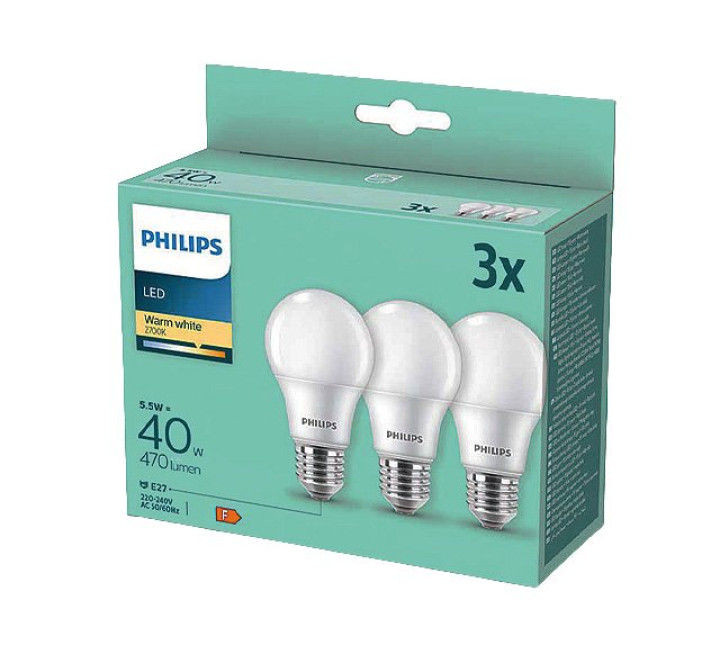 Philips LED Birne E27  3er Pck   4,9W   470lm  warm-weiß