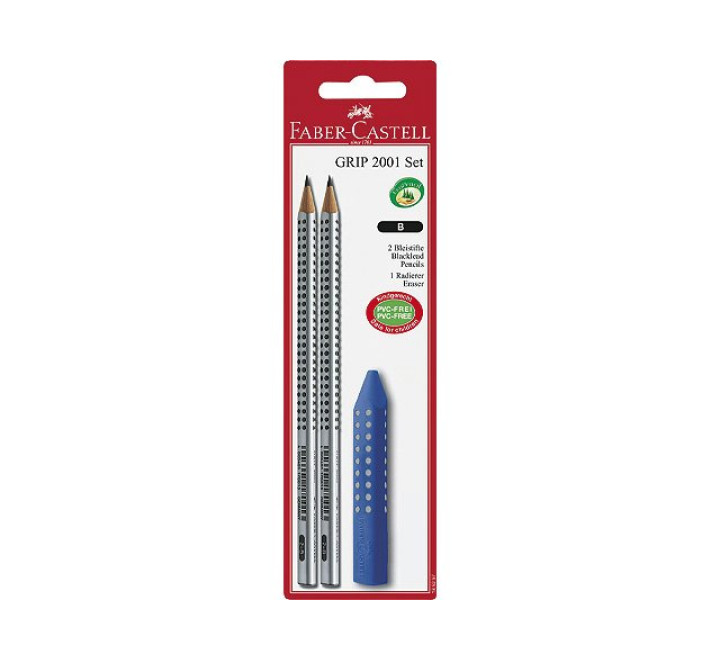 Faber Castell Schreibset Grip  2 Bleistifte B   + Radierer  r/bl  SB Karte