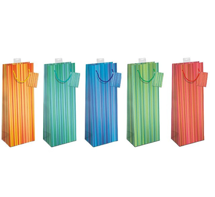 Flaschentüte 5 Motive á 2 Geschenktaschen Serie "bunte Streifen"