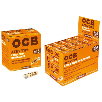 OCB Active Tips "Extra Slim Unbleached" 20 x 15 Tips