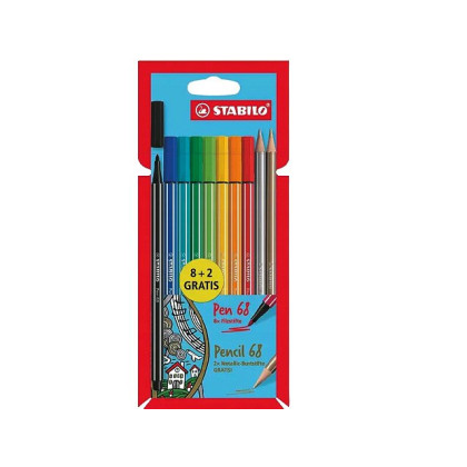 Stabilo Pen68 Filzstifte, 8+2 Metallic Buntstifte