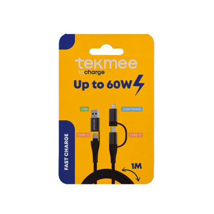 Tekmee Schwarz 3in1 Ladekabel 60W - 1m