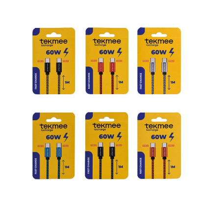 Tekmee Ladekabel Typ-C to Typ-C 60W - 1m - Farbig Sortiert