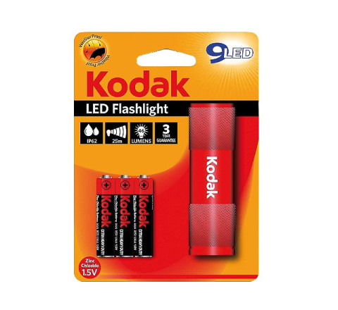 Kodak 9xLED Aluminium Taschenlampe / rot / inkl. 3xAAA Batterien