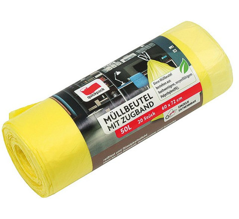 Zugband-Müllbeutel 50 L, 20 Stk gelb, interleave 60x72 cm