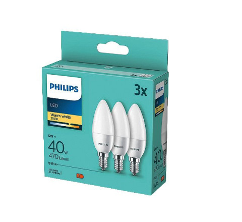Philips LED  Kerzenbirne E14  3er Pck  4,9W   470lm  warm-weiß